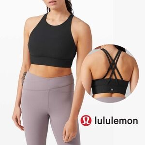 🟣 Sz 4 Lululemon Energy Bra High Neck Long Line Strappy Sports Bra, Black